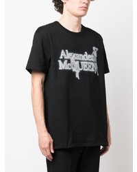 schwarzes bedrucktes T-Shirt mit einem Rundhalsausschnitt von Alexander McQueen