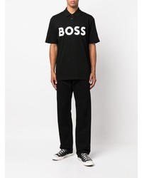 schwarzes bedrucktes T-Shirt mit einem Rundhalsausschnitt von BOSS