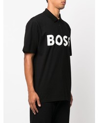 schwarzes bedrucktes T-Shirt mit einem Rundhalsausschnitt von BOSS