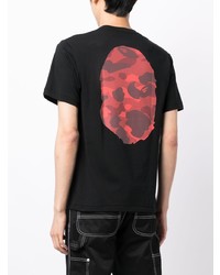 schwarzes bedrucktes T-Shirt mit einem Rundhalsausschnitt von A Bathing Ape