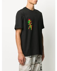 schwarzes bedrucktes T-Shirt mit einem Rundhalsausschnitt von MSGM