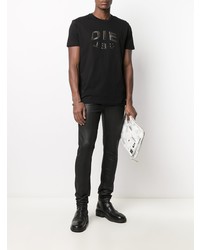 schwarzes bedrucktes T-Shirt mit einem Rundhalsausschnitt von Diesel