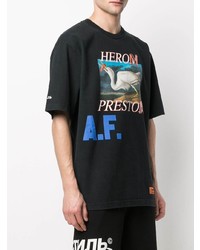 schwarzes bedrucktes T-Shirt mit einem Rundhalsausschnitt von Heron Preston