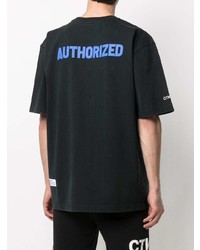 schwarzes bedrucktes T-Shirt mit einem Rundhalsausschnitt von Heron Preston