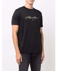 schwarzes bedrucktes T-Shirt mit einem Rundhalsausschnitt von Emporio Armani