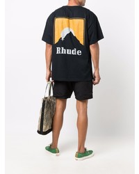 schwarzes bedrucktes T-Shirt mit einem Rundhalsausschnitt von Rhude