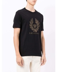 schwarzes bedrucktes T-Shirt mit einem Rundhalsausschnitt von Belstaff