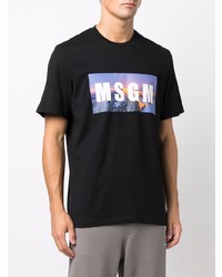 schwarzes bedrucktes T-Shirt mit einem Rundhalsausschnitt von MSGM