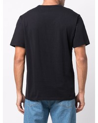 schwarzes bedrucktes T-Shirt mit einem Rundhalsausschnitt von MAISON KITSUNÉ