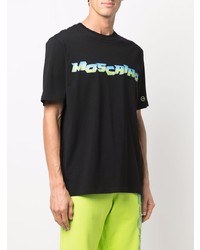 schwarzes bedrucktes T-Shirt mit einem Rundhalsausschnitt von Moschino