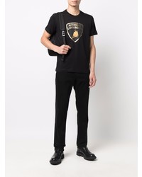 schwarzes bedrucktes T-Shirt mit einem Rundhalsausschnitt von Automobili Lamborghini