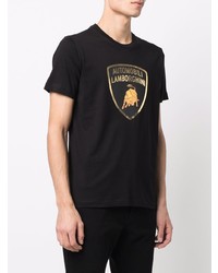 schwarzes bedrucktes T-Shirt mit einem Rundhalsausschnitt von Automobili Lamborghini