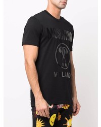 schwarzes bedrucktes T-Shirt mit einem Rundhalsausschnitt von Moschino