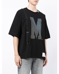 schwarzes bedrucktes T-Shirt mit einem Rundhalsausschnitt von Maison Mihara Yasuhiro