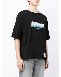 schwarzes bedrucktes T-Shirt mit einem Rundhalsausschnitt von Maison Mihara Yasuhiro