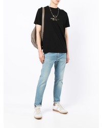 schwarzes bedrucktes T-Shirt mit einem Rundhalsausschnitt von Armani Exchange