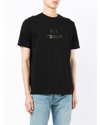 schwarzes bedrucktes T-Shirt mit einem Rundhalsausschnitt von Armani Exchange