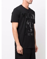 schwarzes bedrucktes T-Shirt mit einem Rundhalsausschnitt von Moschino