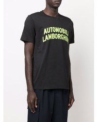 schwarzes bedrucktes T-Shirt mit einem Rundhalsausschnitt von Automobili Lamborghini