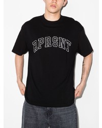 schwarzes bedrucktes T-Shirt mit einem Rundhalsausschnitt von Represent