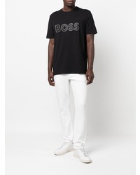 schwarzes bedrucktes T-Shirt mit einem Rundhalsausschnitt von BOSS