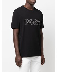 schwarzes bedrucktes T-Shirt mit einem Rundhalsausschnitt von BOSS