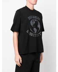 schwarzes bedrucktes T-Shirt mit einem Rundhalsausschnitt von DSQUARED2