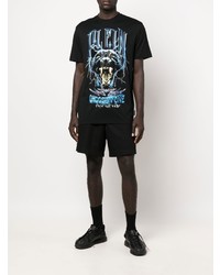 schwarzes bedrucktes T-Shirt mit einem Rundhalsausschnitt von Philipp Plein