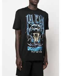 schwarzes bedrucktes T-Shirt mit einem Rundhalsausschnitt von Philipp Plein