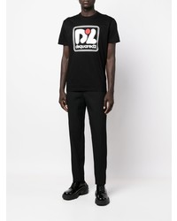 schwarzes bedrucktes T-Shirt mit einem Rundhalsausschnitt von DSQUARED2