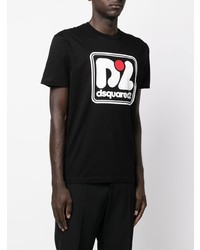 schwarzes bedrucktes T-Shirt mit einem Rundhalsausschnitt von DSQUARED2