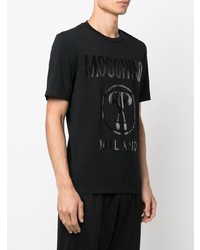 schwarzes bedrucktes T-Shirt mit einem Rundhalsausschnitt von Moschino