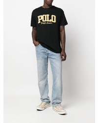 schwarzes bedrucktes T-Shirt mit einem Rundhalsausschnitt von Polo Ralph Lauren