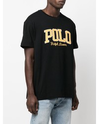 schwarzes bedrucktes T-Shirt mit einem Rundhalsausschnitt von Polo Ralph Lauren