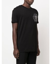 schwarzes bedrucktes T-Shirt mit einem Rundhalsausschnitt von Philipp Plein