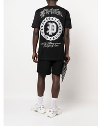 schwarzes bedrucktes T-Shirt mit einem Rundhalsausschnitt von Philipp Plein