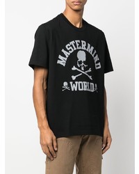 schwarzes bedrucktes T-Shirt mit einem Rundhalsausschnitt von Mastermind Japan