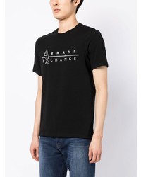 schwarzes bedrucktes T-Shirt mit einem Rundhalsausschnitt von Armani Exchange