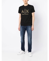 schwarzes bedrucktes T-Shirt mit einem Rundhalsausschnitt von Armani Exchange