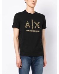 schwarzes bedrucktes T-Shirt mit einem Rundhalsausschnitt von Armani Exchange