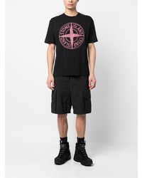 schwarzes bedrucktes T-Shirt mit einem Rundhalsausschnitt von Stone Island