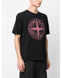 schwarzes bedrucktes T-Shirt mit einem Rundhalsausschnitt von Stone Island