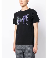 schwarzes bedrucktes T-Shirt mit einem Rundhalsausschnitt von A Bathing Ape