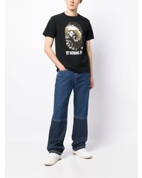 schwarzes bedrucktes T-Shirt mit einem Rundhalsausschnitt von A Bathing Ape