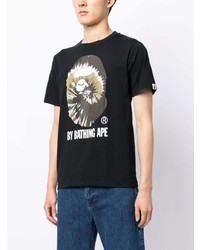 schwarzes bedrucktes T-Shirt mit einem Rundhalsausschnitt von A Bathing Ape