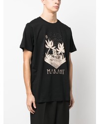 schwarzes bedrucktes T-Shirt mit einem Rundhalsausschnitt von Isabel Marant