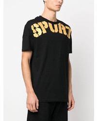 schwarzes bedrucktes T-Shirt mit einem Rundhalsausschnitt von Plein Sport