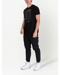 schwarzes bedrucktes T-Shirt mit einem Rundhalsausschnitt von Armani Exchange