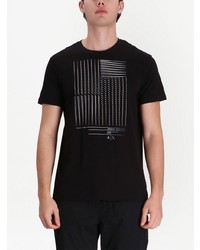 schwarzes bedrucktes T-Shirt mit einem Rundhalsausschnitt von Armani Exchange