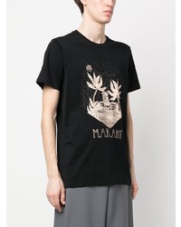 schwarzes bedrucktes T-Shirt mit einem Rundhalsausschnitt von Isabel Marant